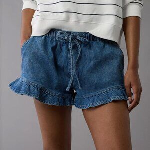AE Stretch Ruffle Short - Medium Indigo - Size XS